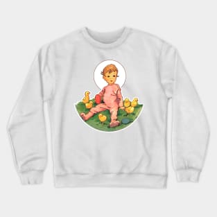 Little child with  yellow chicks Crewneck Sweatshirt